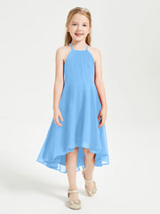 Junior Robes de Demoiselle d'Honneur Longueur de Mollet avec Jupe Asymétrique Bleu