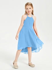 Junior Robes de Demoiselle d'Honneur Longueur de Mollet avec Jupe Asymétrique Bleu