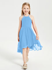 Junior Robes de Demoiselle d'Honneur Longueur de Mollet avec Jupe Asymétrique Bleu