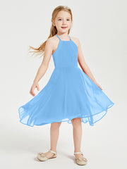 Junior Robes de Demoiselle d'Honneur Longueur de Mollet avec Jupe Asymétrique Bleu