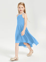 Junior Robes de Demoiselle d'Honneur Longueur de Mollet avec Jupe Asymétrique Bleu