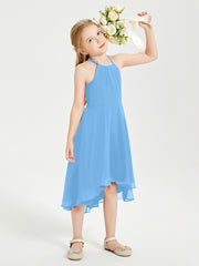 Junior Robes de Demoiselle d'Honneur Longueur de Mollet avec Jupe Asymétrique Bleu