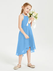 Junior Robes de Demoiselle d'Honneur Longueur de Mollet avec Jupe Asymétrique Bleu