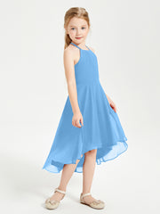 Junior Robes de Demoiselle d'Honneur Longueur de Mollet avec Jupe Asymétrique Bleu
