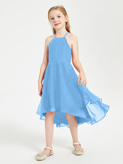 Junior Robes de Demoiselle d'Honneur Longueur de Mollet avec Jupe Asymétrique Bleu