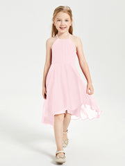 Junior Robes de Demoiselle d'Honneur Longueur de Mollet avec Jupe Asymétrique Rose Pâle