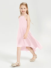 Junior Robes de Demoiselle d'Honneur Longueur de Mollet avec Jupe Asymétrique Rose Pâle