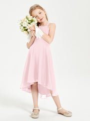 Junior Robes de Demoiselle d'Honneur Longueur de Mollet avec Jupe Asymétrique Rose Pâle