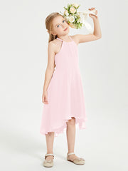 Junior Robes de Demoiselle d'Honneur Longueur de Mollet avec Jupe Asymétrique Rose Pâle