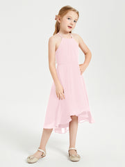 Junior Robes de Demoiselle d'Honneur Longueur de Mollet avec Jupe Asymétrique Rose Pâle