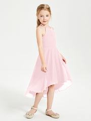 Junior Robes de Demoiselle d'Honneur Longueur de Mollet avec Jupe Asymétrique Rose Pâle