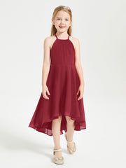 Junior Robes de Demoiselle d'Honneur Longueur de Mollet avec Jupe Asymétrique Bordeaux