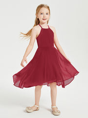 Junior Robes de Demoiselle d'Honneur Longueur de Mollet avec Jupe Asymétrique Bordeaux
