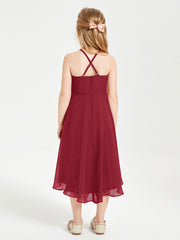 Junior Robes de Demoiselle d'Honneur Longueur de Mollet avec Jupe Asymétrique Bordeaux