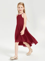 Junior Robes de Demoiselle d'Honneur Longueur de Mollet avec Jupe Asymétrique Bordeaux