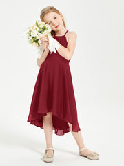 Junior Robes de Demoiselle d'Honneur Longueur de Mollet avec Jupe Asymétrique Bordeaux