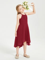 Junior Robes de Demoiselle d'Honneur Longueur de Mollet avec Jupe Asymétrique Bordeaux