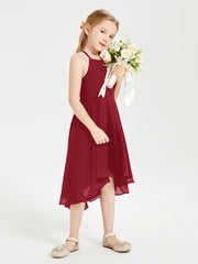 Junior Robes de Demoiselle d'Honneur Longueur de Mollet avec Jupe Asymétrique Bordeaux