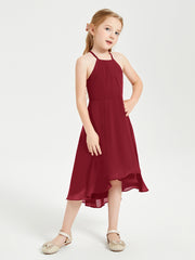 Junior Robes de Demoiselle d'Honneur Longueur de Mollet avec Jupe Asymétrique Bordeaux