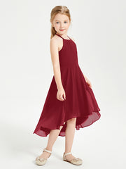 Junior Robes de Demoiselle d'Honneur Longueur de Mollet avec Jupe Asymétrique Bordeaux