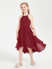 Junior Robes de Demoiselle d'Honneur Longueur de Mollet avec Jupe Asymétrique Bordeaux