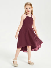 Junior Robes de Demoiselle d'Honneur Longueur de Mollet avec Jupe Asymétrique Cabernet