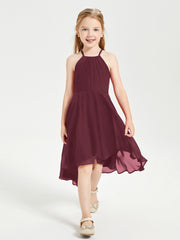 Junior Robes de Demoiselle d'Honneur Longueur de Mollet avec Jupe Asymétrique Cabernet