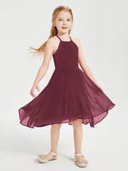 Junior Robes de Demoiselle d'Honneur Longueur de Mollet avec Jupe Asymétrique Cabernet