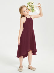 Junior Robes de Demoiselle d'Honneur Longueur de Mollet avec Jupe Asymétrique Cabernet