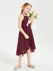 Junior Robes de Demoiselle d'Honneur Longueur de Mollet avec Jupe Asymétrique Cabernet