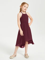 Junior Robes de Demoiselle d'Honneur Longueur de Mollet avec Jupe Asymétrique Cabernet