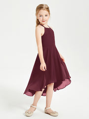 Junior Robes de Demoiselle d'Honneur Longueur de Mollet avec Jupe Asymétrique Cabernet