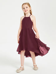 Junior Robes de Demoiselle d'Honneur Longueur de Mollet avec Jupe Asymétrique Cabernet