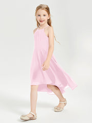 Junior Robes de Demoiselle d'Honneur Longueur de Mollet avec Jupe Asymétrique Rose Bonbon