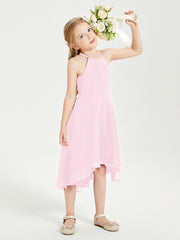 Junior Robes de Demoiselle d'Honneur Longueur de Mollet avec Jupe Asymétrique Rose Bonbon