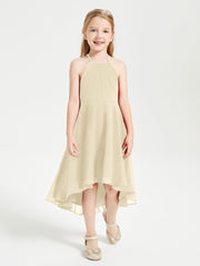 Junior Robes de Demoiselle d'Honneur Longueur de Mollet avec Jupe Asymétrique Champagne