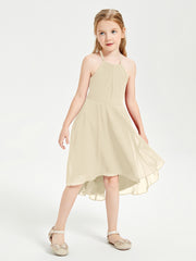 Junior Robes de Demoiselle d'Honneur Longueur de Mollet avec Jupe Asymétrique Champagne
