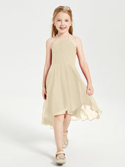 Junior Robes de Demoiselle d'Honneur Longueur de Mollet avec Jupe Asymétrique Champagne