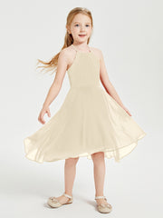 Junior Robes de Demoiselle d'Honneur Longueur de Mollet avec Jupe Asymétrique Champagne