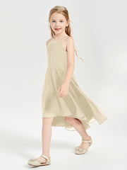Junior Robes de Demoiselle d'Honneur Longueur de Mollet avec Jupe Asymétrique Champagne