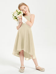 Junior Robes de Demoiselle d'Honneur Longueur de Mollet avec Jupe Asymétrique Champagne