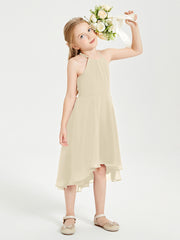 Junior Robes de Demoiselle d'Honneur Longueur de Mollet avec Jupe Asymétrique Champagne