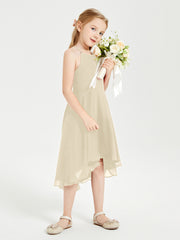 Junior Robes de Demoiselle d'Honneur Longueur de Mollet avec Jupe Asymétrique Champagne