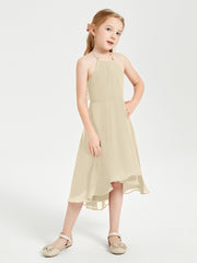 Junior Robes de Demoiselle d'Honneur Longueur de Mollet avec Jupe Asymétrique Champagne
