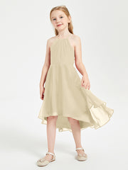 Junior Robes de Demoiselle d'Honneur Longueur de Mollet avec Jupe Asymétrique Champagne