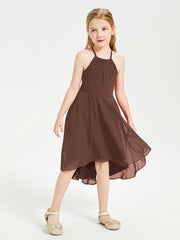 Junior Robes de Demoiselle d'Honneur Longueur de Mollet avec Jupe Asymétrique Chocolat