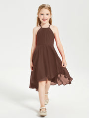 Junior Robes de Demoiselle d'Honneur Longueur de Mollet avec Jupe Asymétrique Chocolat