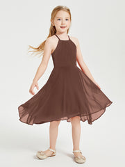 Junior Robes de Demoiselle d'Honneur Longueur de Mollet avec Jupe Asymétrique Chocolat