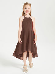 Junior Robes de Demoiselle d'Honneur Longueur de Mollet avec Jupe Asymétrique Chocolat
