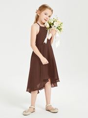 Junior Robes de Demoiselle d'Honneur Longueur de Mollet avec Jupe Asymétrique Chocolat